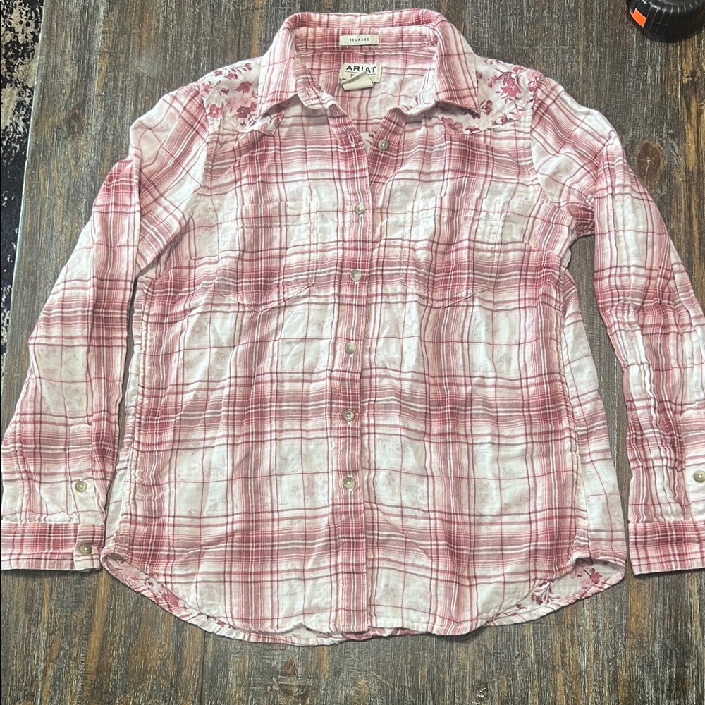 Ariat Red Plaid Embroidered Shirt